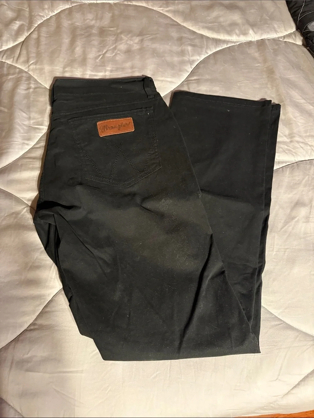 Wrangler Black Jeans with Brown Leather Logo Patch